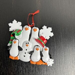 Christmas Holiday Ornament Penguin Family Of Five Can Be Personalized New